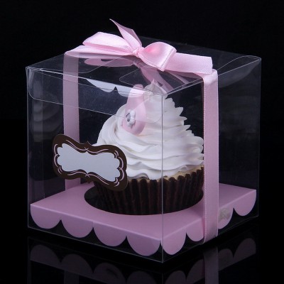 Factory whole sale muffin cake cupcake packing box with label and ribbon